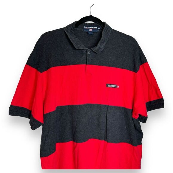 Ralph Lauren Polo Sport Red/Black Striped Short Sleeve 2XL Sweater/Polo Cotton - Picture 1 of 9